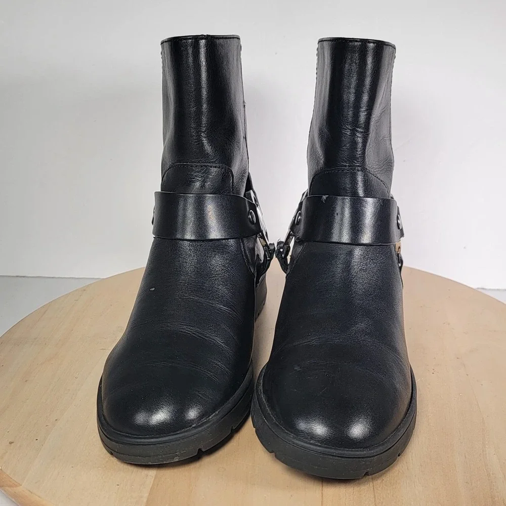 Michael Kors Fulton Black Leather Harness Biker Bootie Size 6.5M